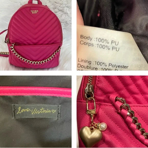 Victoria’s Secret | Hot Pink Mini Quilted & Gold Chain Backpack - Picture 15 of 15